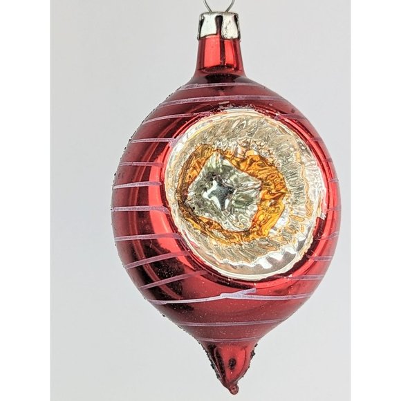 Set of 3 Vtg 1950s Red Orange Reflector Teardrop Ornaments Concave Indent Shiny - Picture 6 of 9